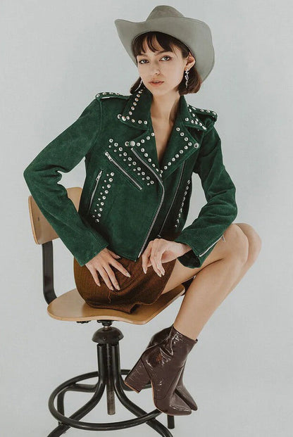 Suede Leather Jacket with Studs