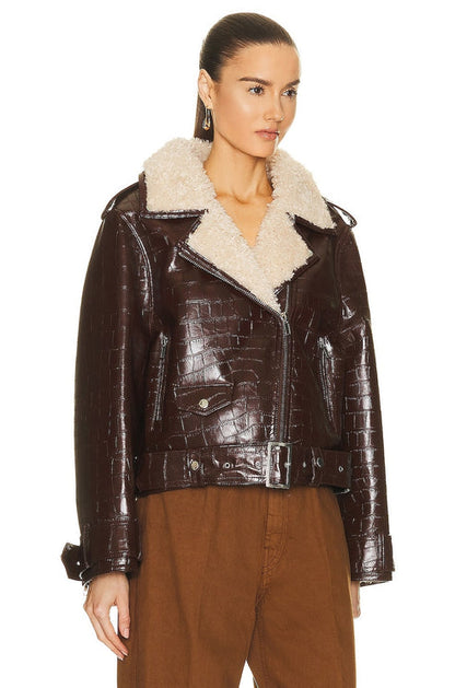 Crocodile Embossed Biker Jacket