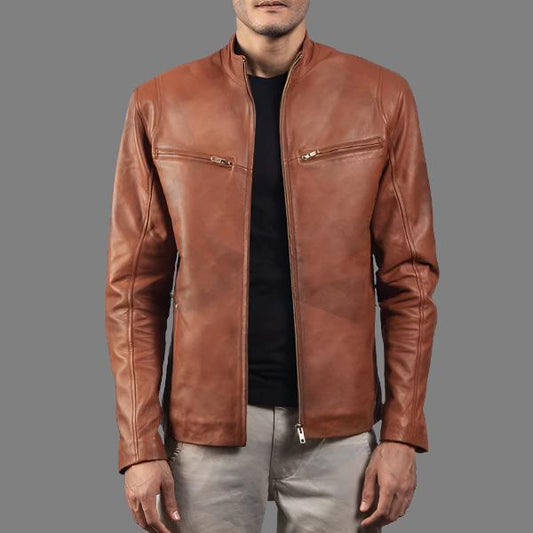Brown Leather Biker Jacket