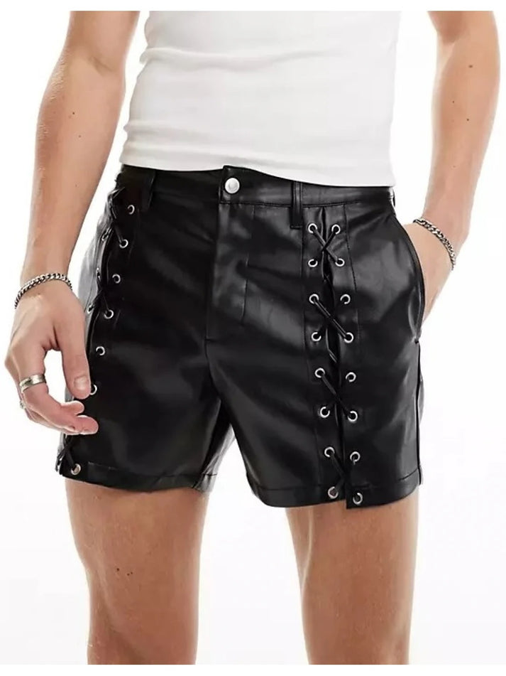 Lace-Up Leather Shorts for Men