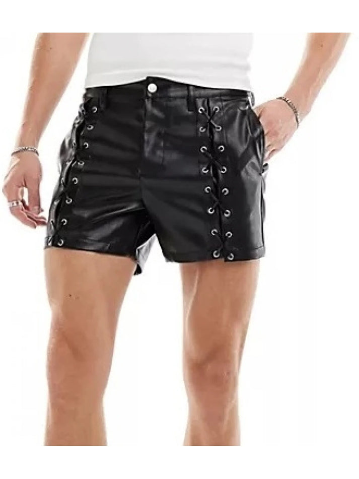 Lace-Up Leather Shorts for Men