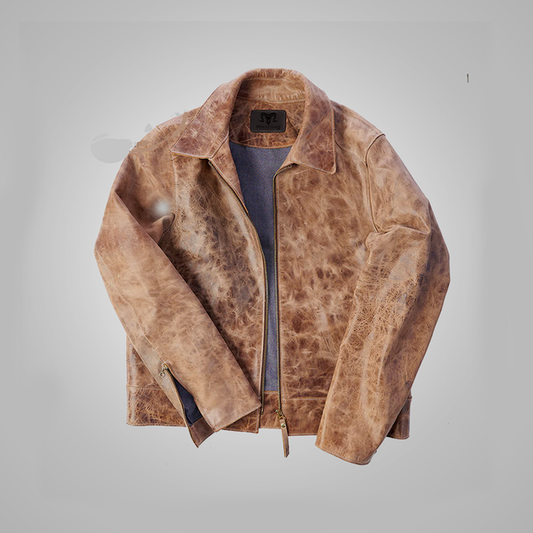 Vintage Distressed Leather Jacket for Men