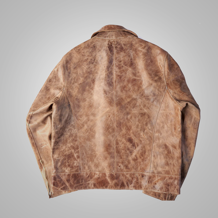 Vintage Distressed Leather Jacket for Men