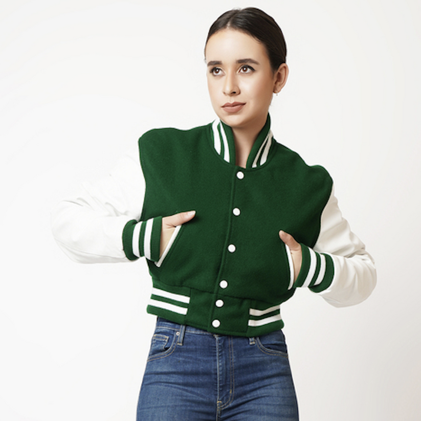 Green Varsity Leather Jacket Women