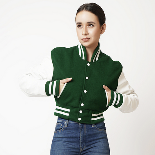 Green Varsity Leather Jacket Women