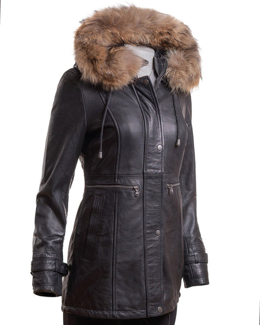 Removable Hood Leather Coat