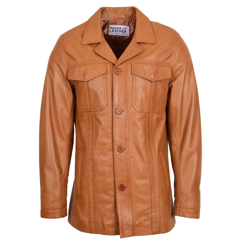 Mens Leather Blazer Jacket Tan