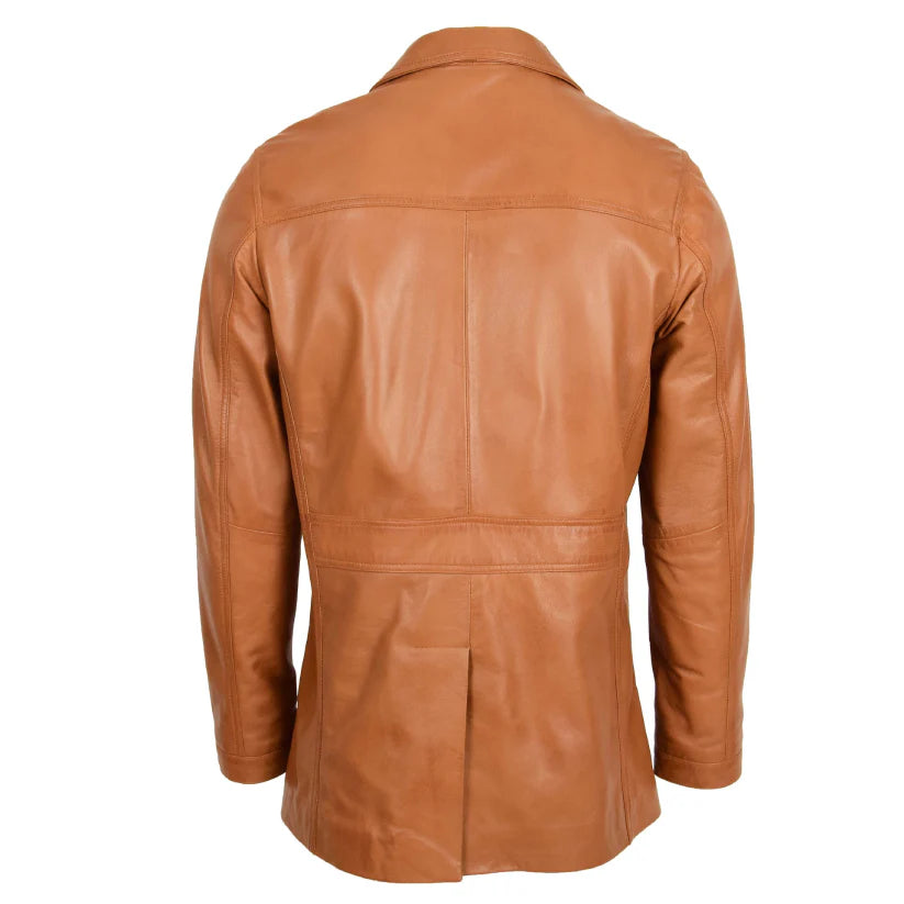 Mens Leather Blazer Jacket Tan