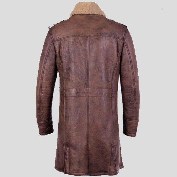 Men's Bane Shearling Leather Trench Coat – Distressed Movie-Style Winter Jacket