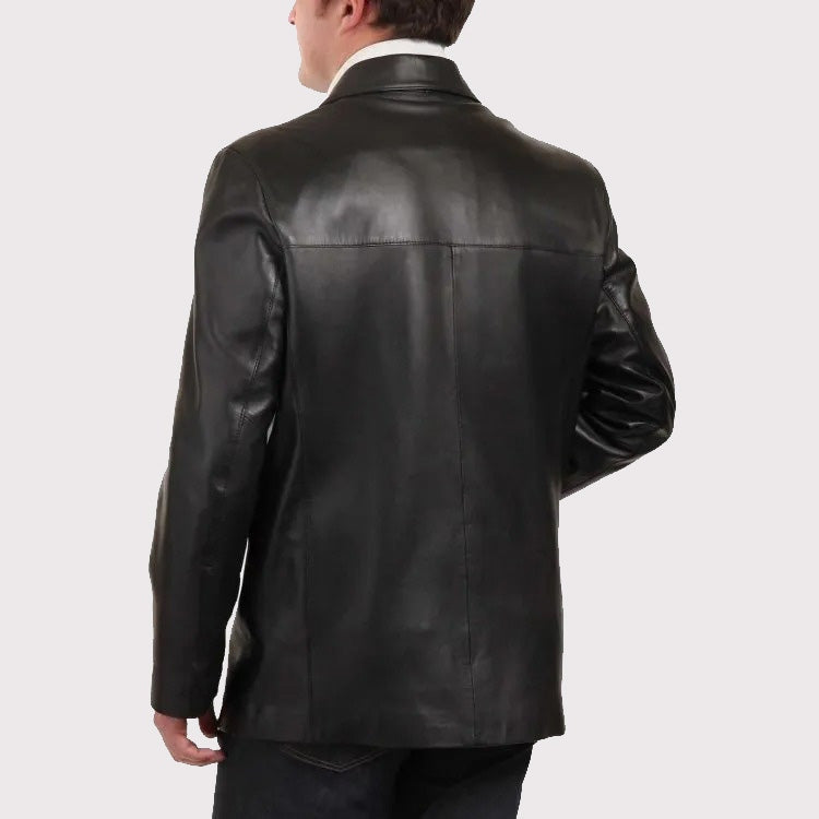 Men’s Black Lambskin Leather Blazer – Soft & Stylish Coat