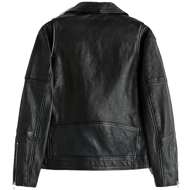 Classic Black Leather Biker Motorcycle Jacket for Men