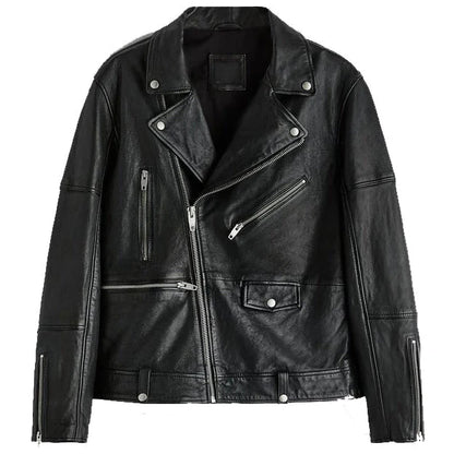 Classic Black Leather Biker Motorcycle Jacket for Men