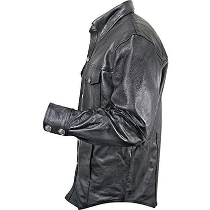 Men’s Black Genuine Leather Shirt – Vintage Buffalo Button Edition