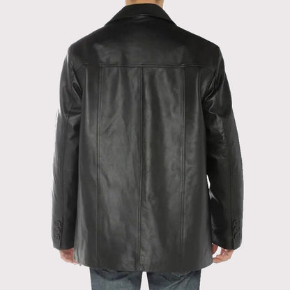 Men's Black Lambskin Leather Overcoat Blazer Jacket