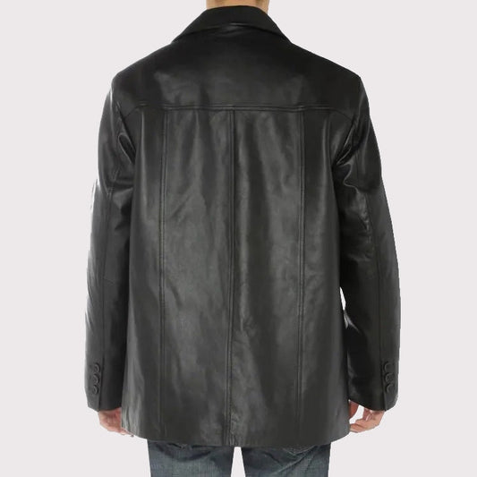 Men's Black Lambskin Leather Overcoat Blazer Jacket