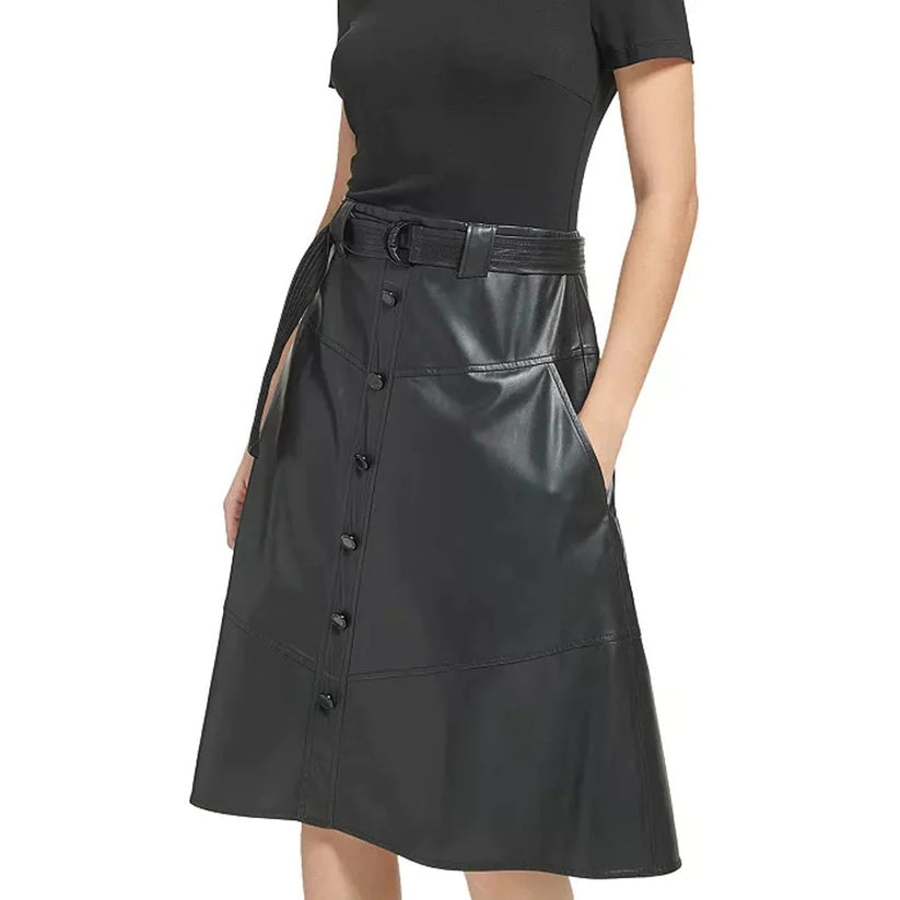 Women’s Black A-Line Leather Skirt – Chic & Timeless