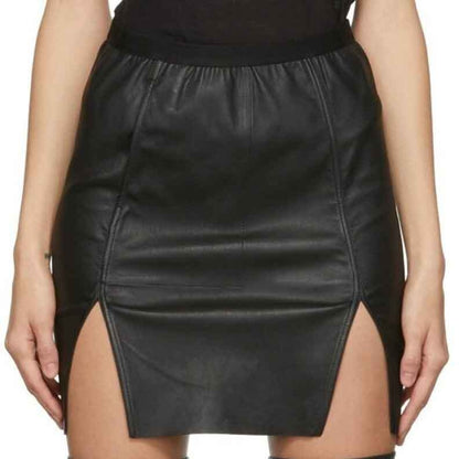Black Leather Mini Skirt with Side Slit – Bold & Sexy Look