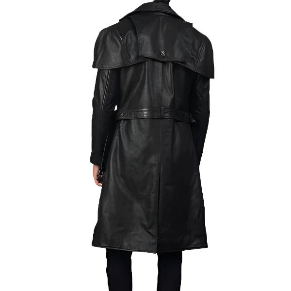 Black Leather Trench Coat for Men – Classic Longline Style