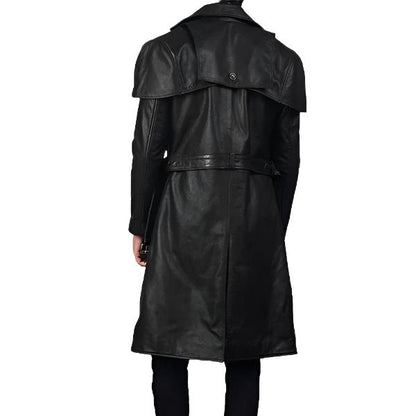 Black Leather Trench Coat for Men – Classic Longline Style