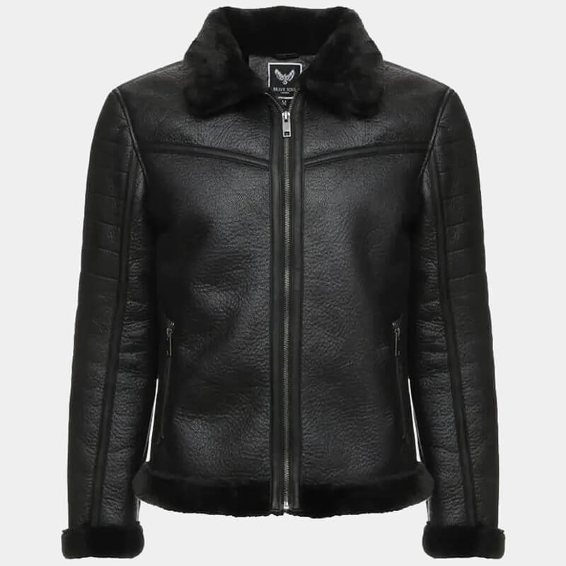 Men's Black Shearling Leather Jacket