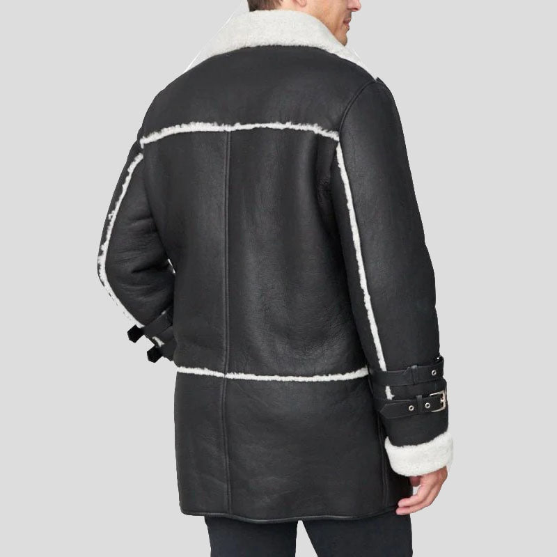 Men's Black Shearling Car Coat – Real Sheepskin Winter Classic