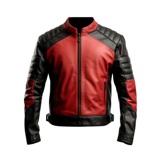 Sleek Black and Red Quilted Men's Racing Leather Jacket