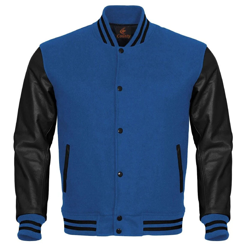 Men's Varsity Jacket with Genuine Leather Sleeve