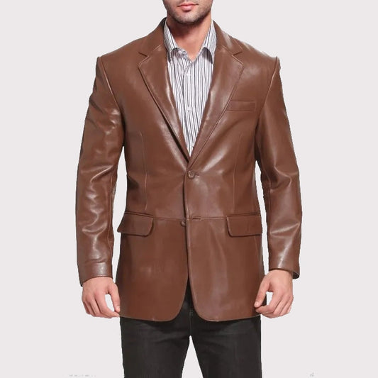 Men’s Brown Lambskin Leather Blazer – Branded Luxury Fit