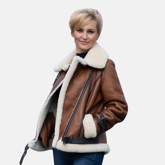 B3 RAF Aviator Brown Shearling Leather Jacket for Women