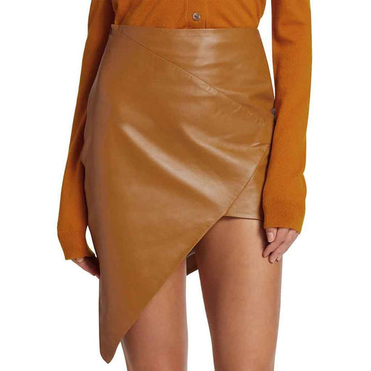 Women’s Brown Wrap Leather Skirt – Genuine Leather Elegance