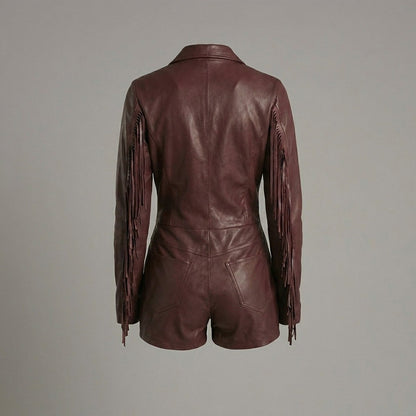 Burgundy women's faux leather evening romper