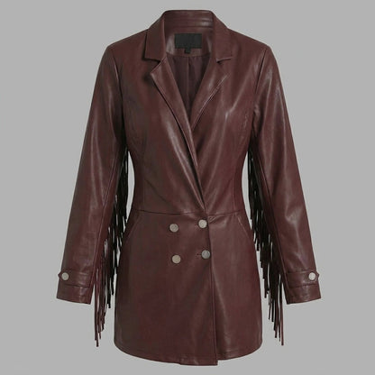 Women's burgundy double-breasted fringe romper