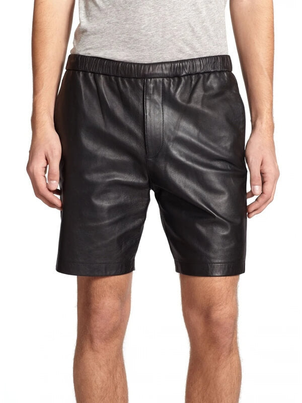 Men’s Classic Fit Black Leather Shorts