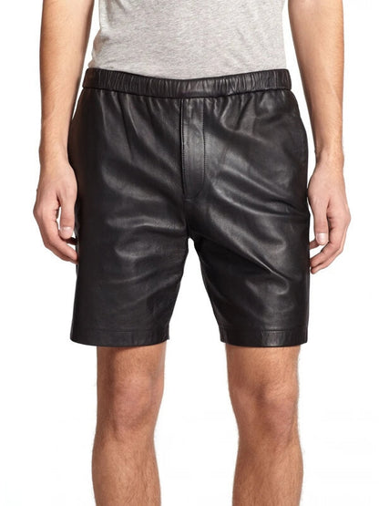 Men’s Classic Fit Black Leather Shorts