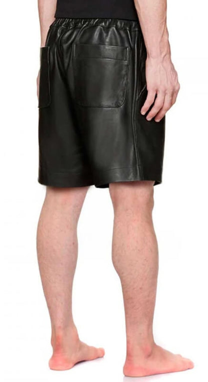Men’s Classic Fit Black Leather Shorts