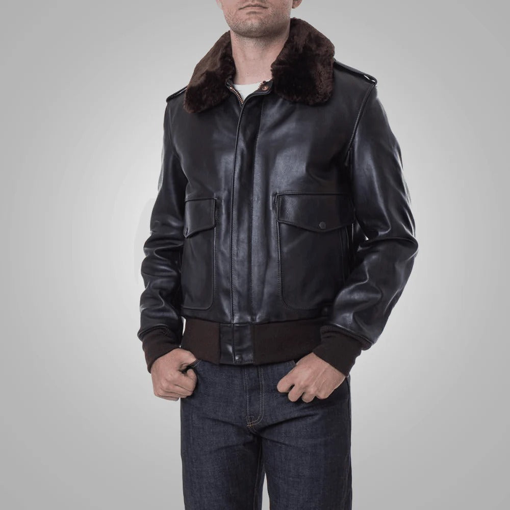 Classic Black RAF A2 Cowhide Leather Flight Jacket for Men