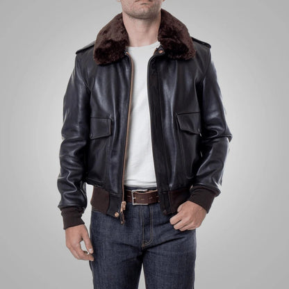 Classic Black RAF A2 Cowhide Leather Flight Jacket for Men