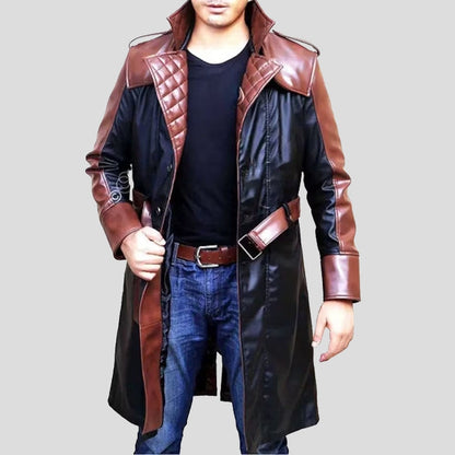 Men’s Classic Long Sheepskin Leather Trench Coat
