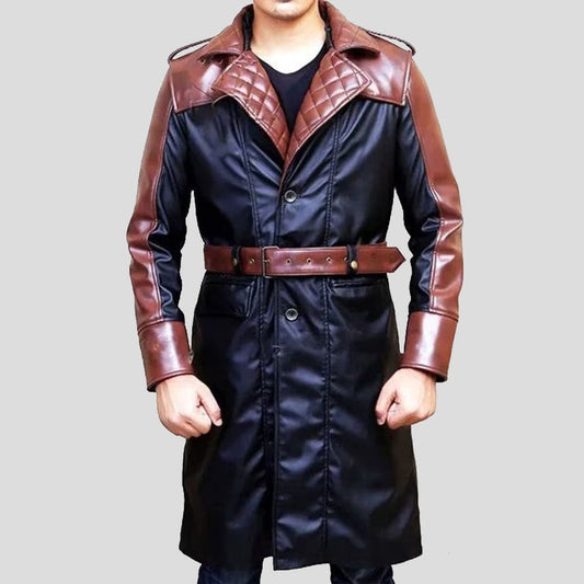 Men’s Classic Long Sheepskin Leather Trench Coat