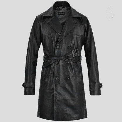 Men's Vintage Brown Lambskin Leather Trench Coat