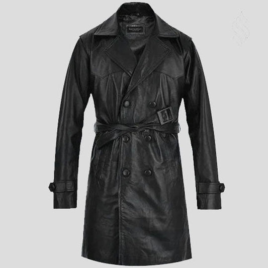 Men's Vintage Brown Lambskin Leather Trench Coat