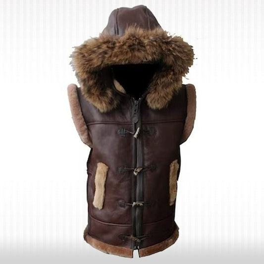 Men’s Custom Hooded Shearling Sheepskin Leather Vest