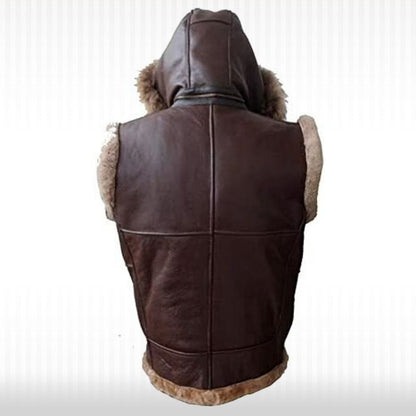 Men’s Custom Hooded Shearling Sheepskin Leather Vest