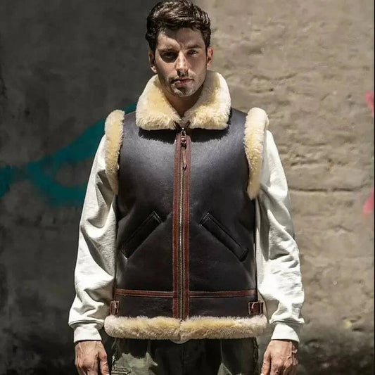 Men's Dark Brown Shearling Leather Vest – Classic Winter Style