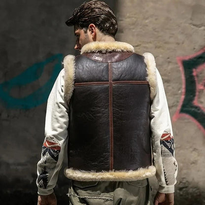 Men's Dark Brown Shearling Leather Vest – Classic Winter Style