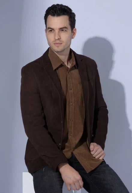 Men’s Dark Brown Suede Leather Blazer Jacket