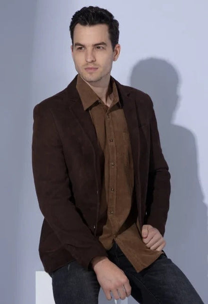 Men’s Dark Brown Suede Leather Blazer Jacket