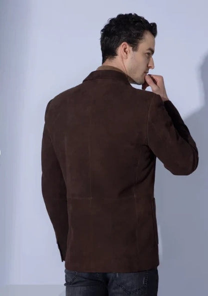 Men’s Dark Brown Suede Leather Blazer Jacket