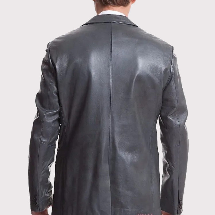 Men’s Dark Gray Leather Sports Blazer – Coat Style Jacket