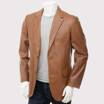 Men's Designer Brown Lambskin Leather Blazer – Two-Button Tailored Fit